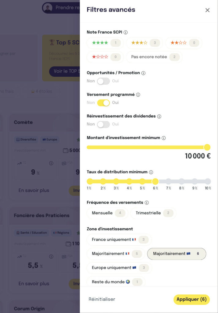 FranceSCPI filtre choisir SCPI