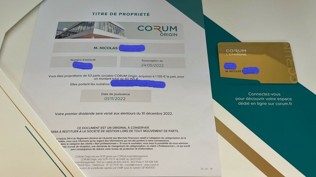 Avis SCPI CORUM j investis dans CORUM Origin Rendement