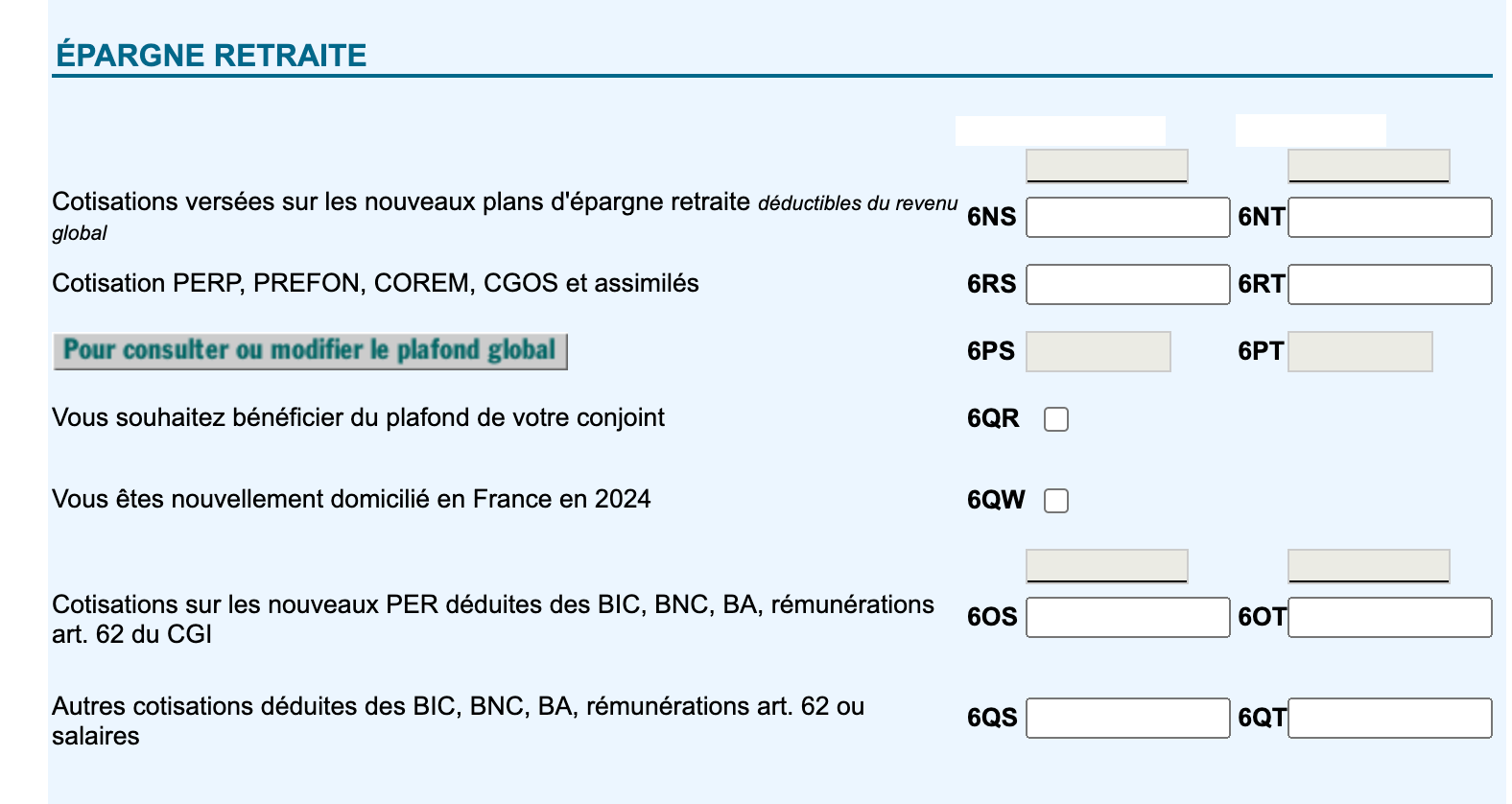 declaration 2042 per epargne retraite 6ns