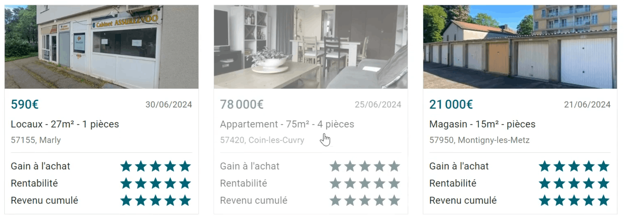 Exemple pour une recherche de biens à Metz sur Immoscan