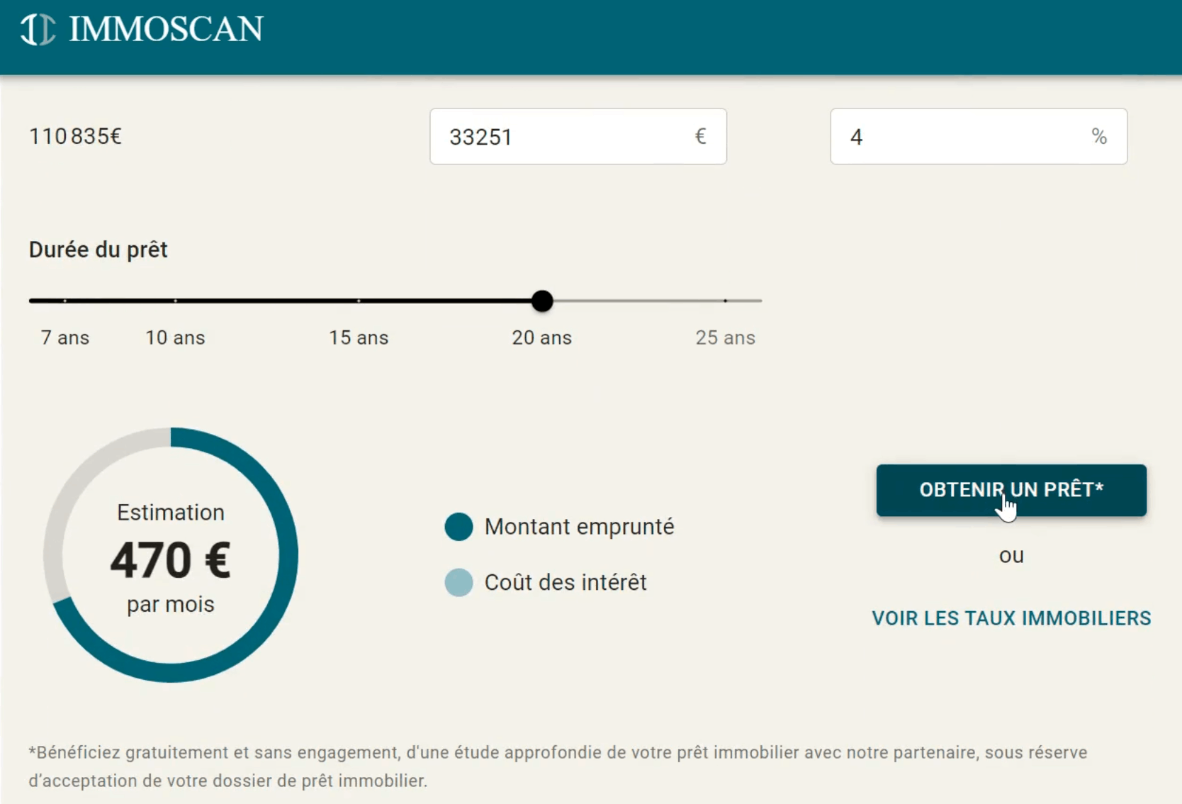 Exemple de simulation de financement sur ImmoScan