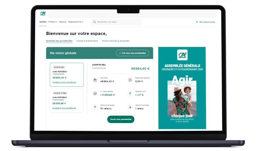 Interface PC du PEA Credit Agricole