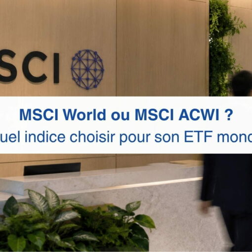 Hall d’accueil corporate avec logo MSCI, illustrant le choix entre MSCI World et MSCI ACWI.