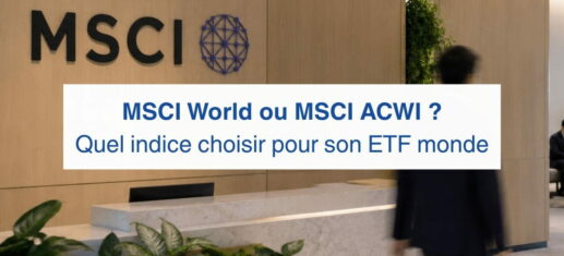 Hall d’accueil corporate avec logo MSCI, illustrant le choix entre MSCI World et MSCI ACWI.